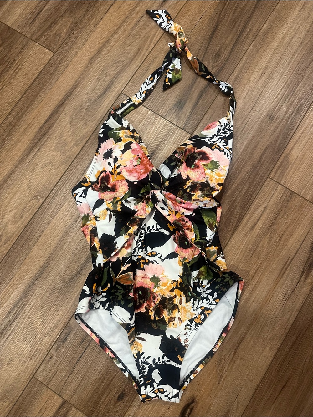 Floral Twist-Front One-Piece Swimsuit - Black Floral